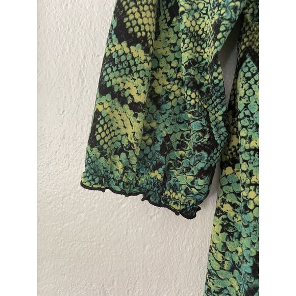 INC International Concepts Snake Print Green Y2K Mini Flounce Dress Sz Med Petit - Picture 6 of 12